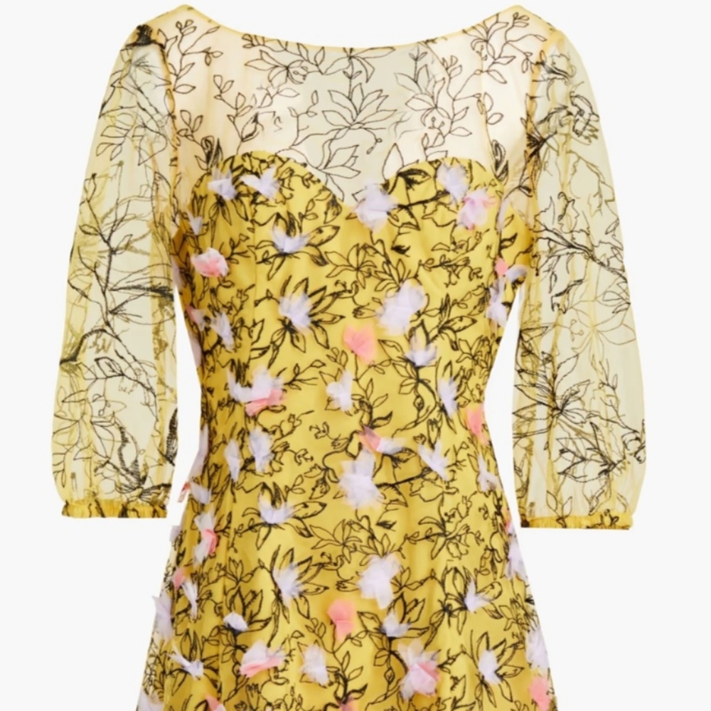 NWT Marchesa Notte Embroidered Tulle Dress in Marigold - Size 6